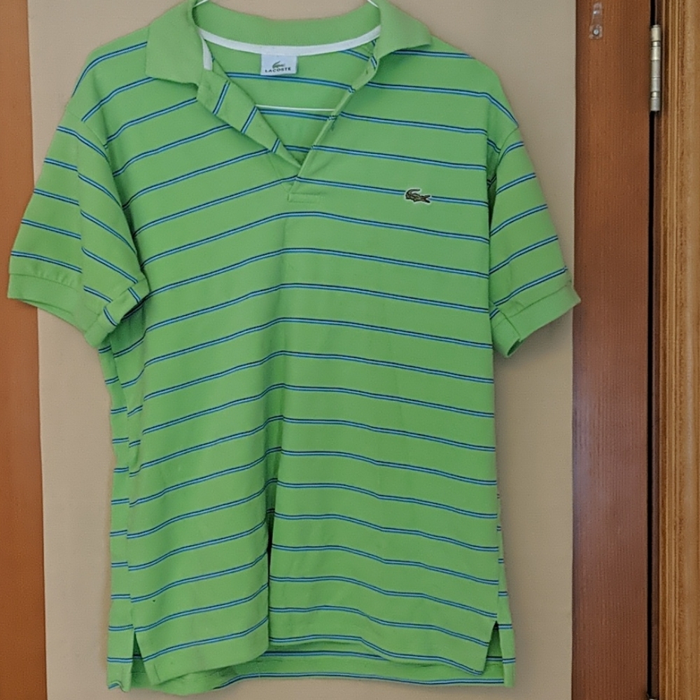 Striped Lacoste Vintage Green Polo Shirt Size L